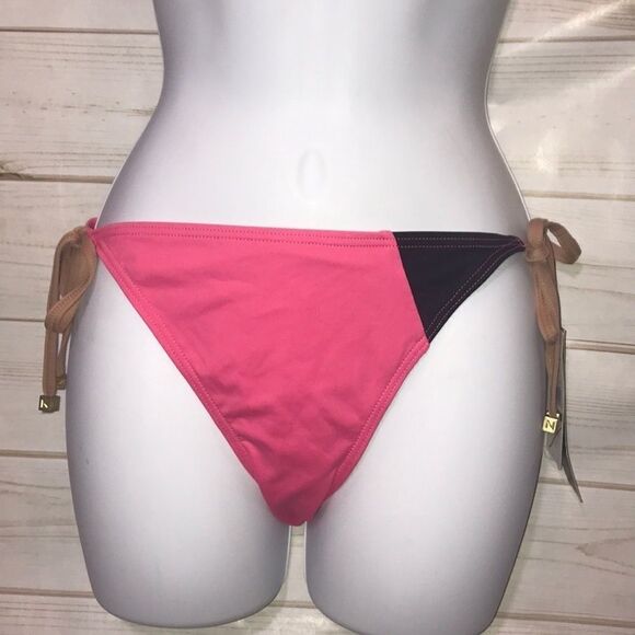 DKNY Colorblock Pink/Black String Bikini Bottom-L - Picture 1 of 5